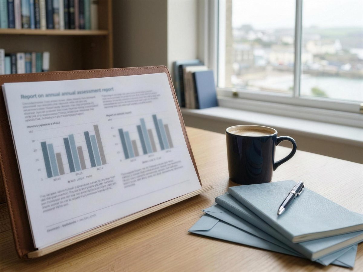 A clear printed marketing report on a desk